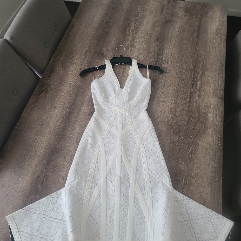Herve Leger White Sculpted V-Neck Bandage Gown